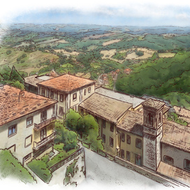 Иллюстрации для отеля Rocca Contrada в Италии