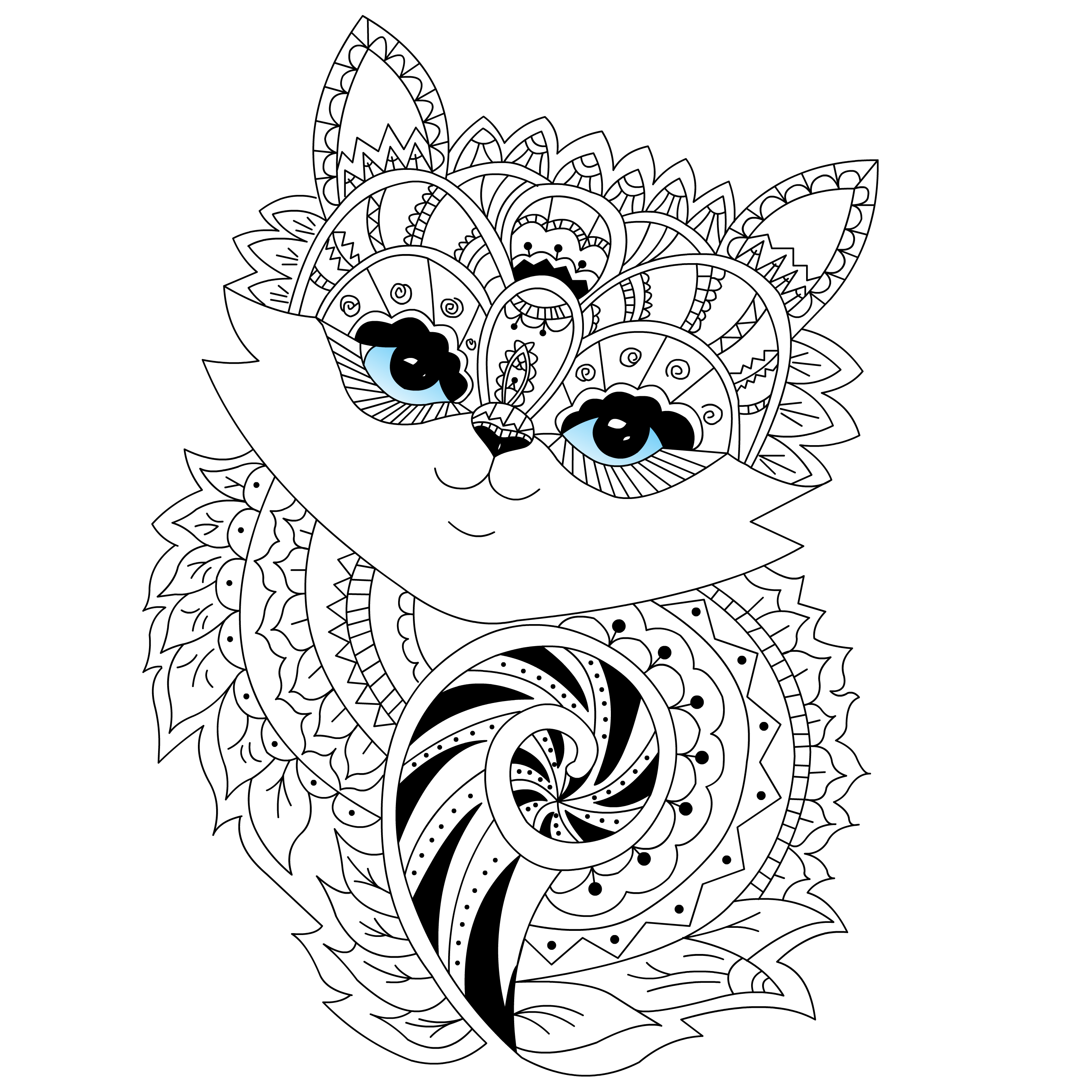 Illustration for coloring. a little kitten with a fluffy tail