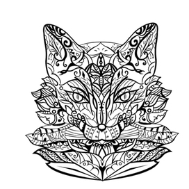 Painted fox head for coloring, mandala