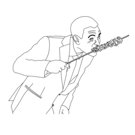 мужчина ест шашлык