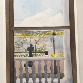 Городской пейзаж акварелью