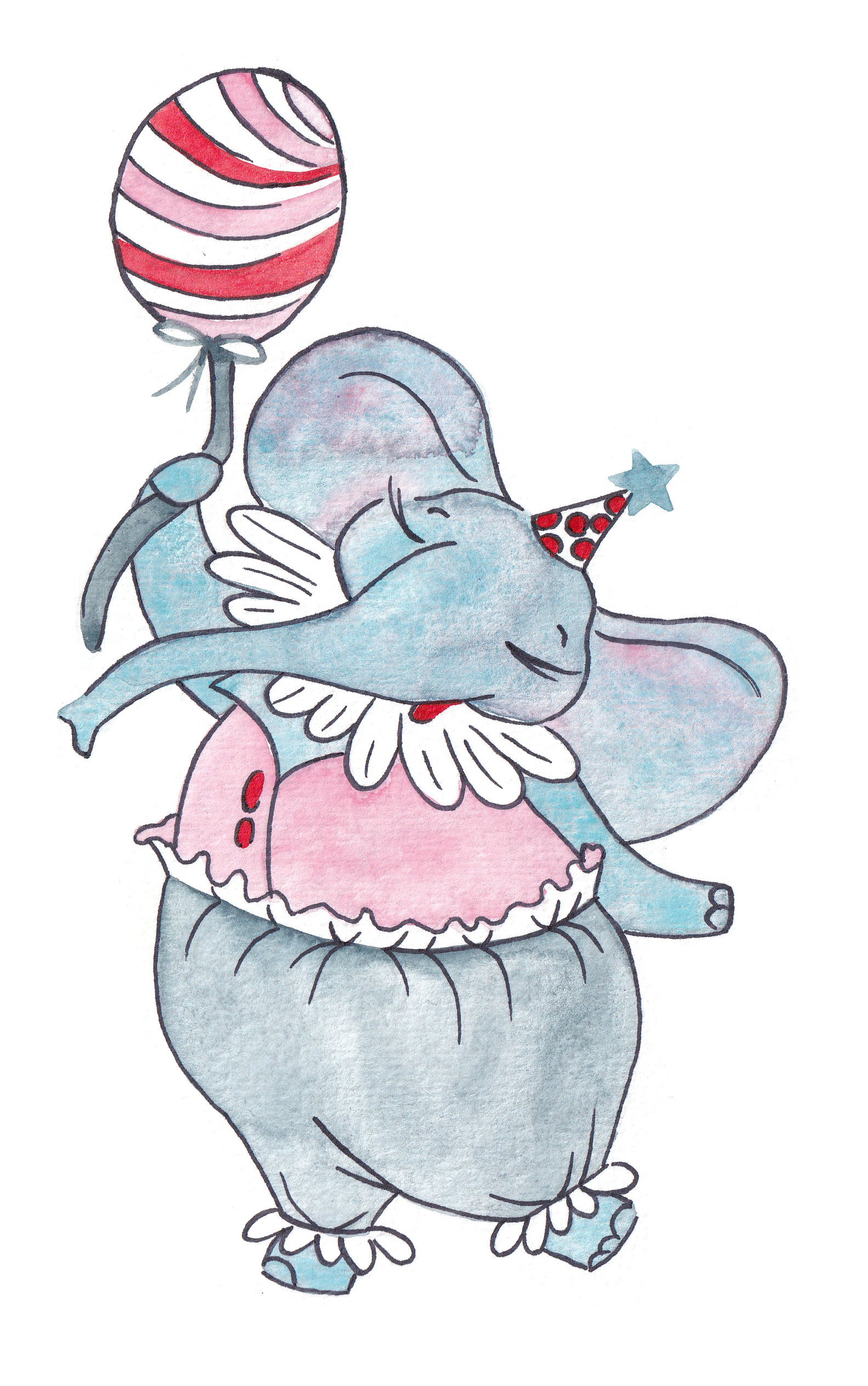 Акварельный персонаж слоник в книгу про цирк