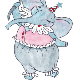 Акварельный персонаж слоник в книгу про цирк