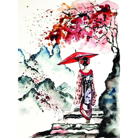 Японская акварель "Японская осень в акварели"