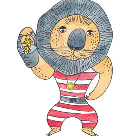 Акварельный Персонаж Лев для книги про Цирк