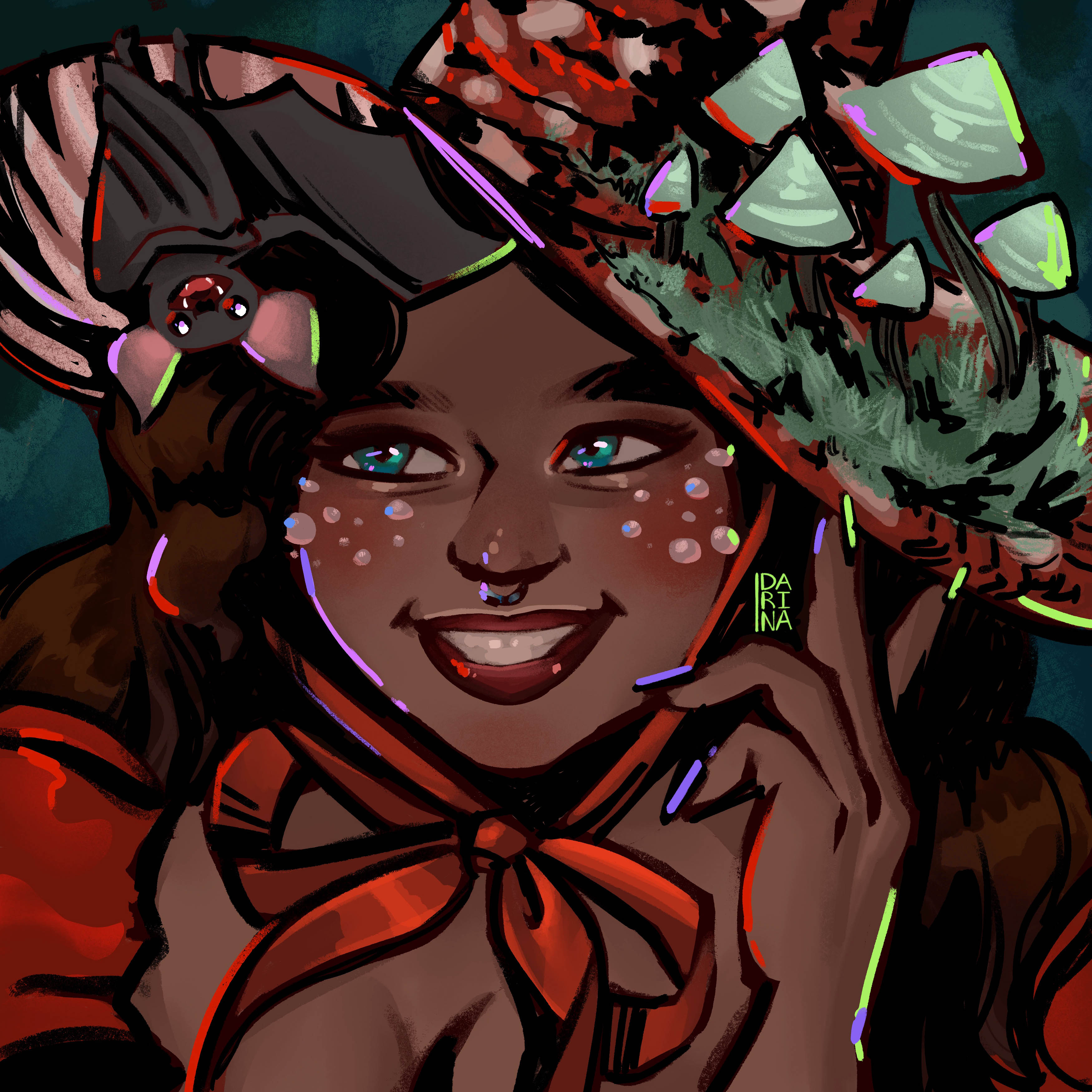 Скетч-портрет ведьмочки и фамильяра