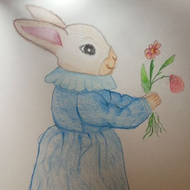 Милая крольчиха цветными карандашами 