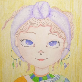 Милая девочка цветными карандашами 