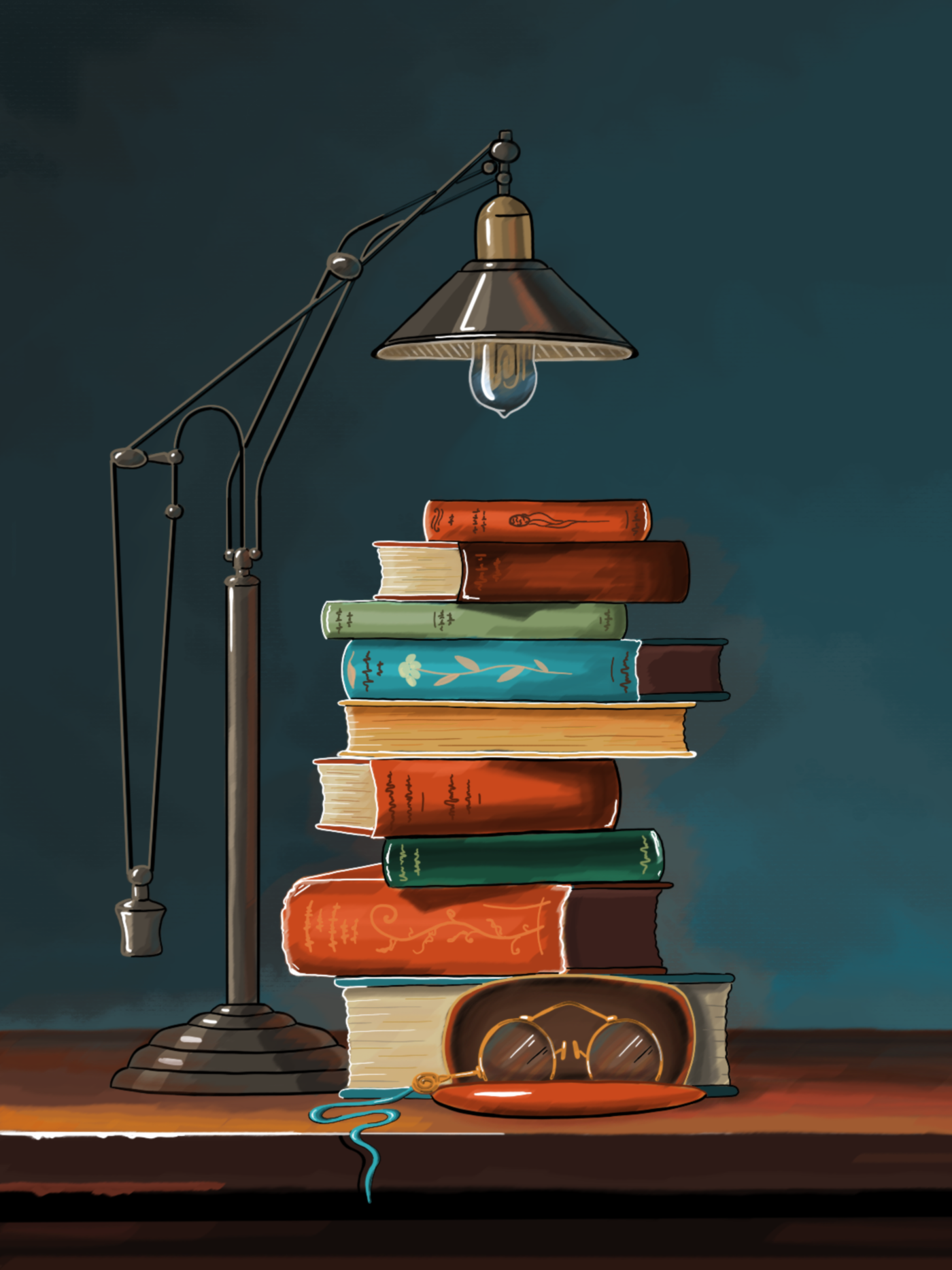 Настольная лампа с книгами