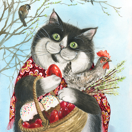 Пасхальная открытка с котом