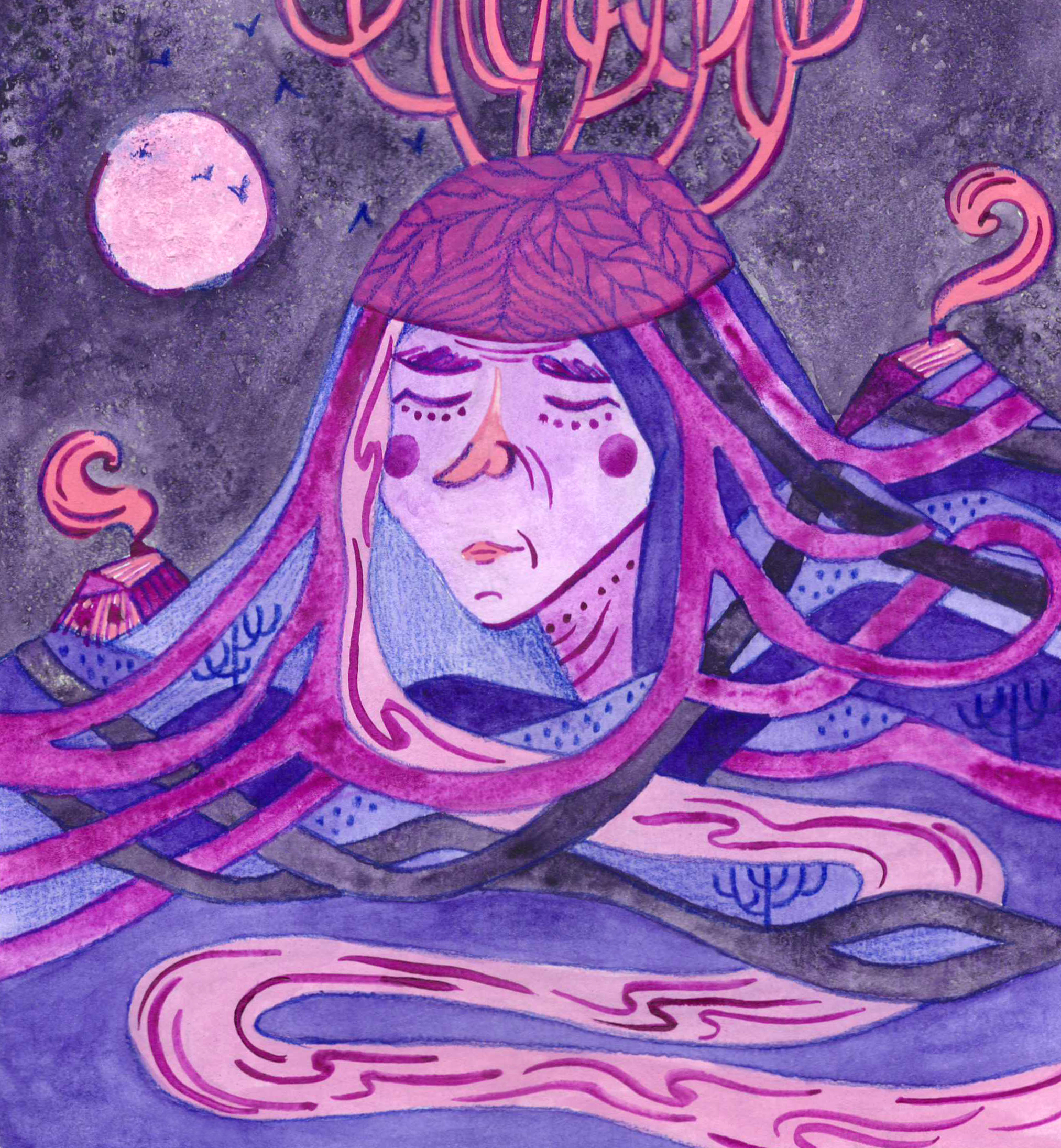 Акварельная иллюстрация Мудрость для Метафорических карт