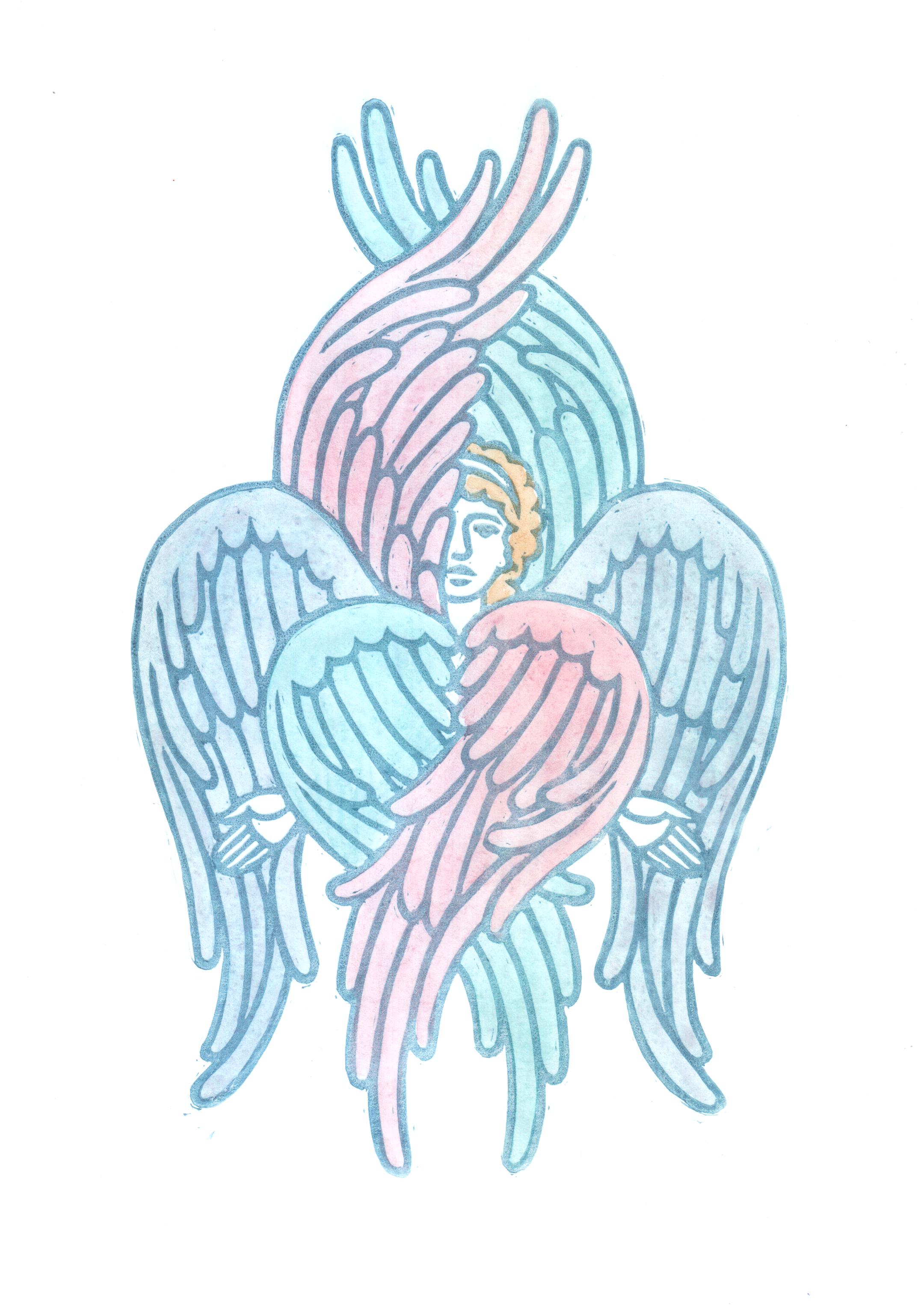 Серафим (линогравюра, акварель)