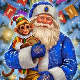 Дед Мороз и обезьянка 