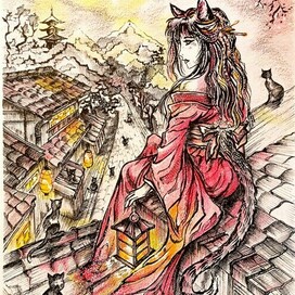 Бакэнэко - кошка-оборотень из японского фольклора