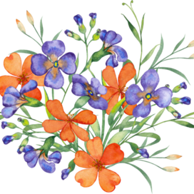 летний букет полевых цветов в фиолетовых и оранжевых тонах