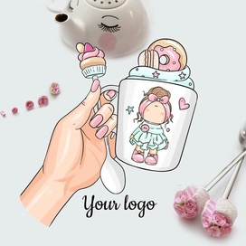 Кружечка с куклой и вкусным десертом