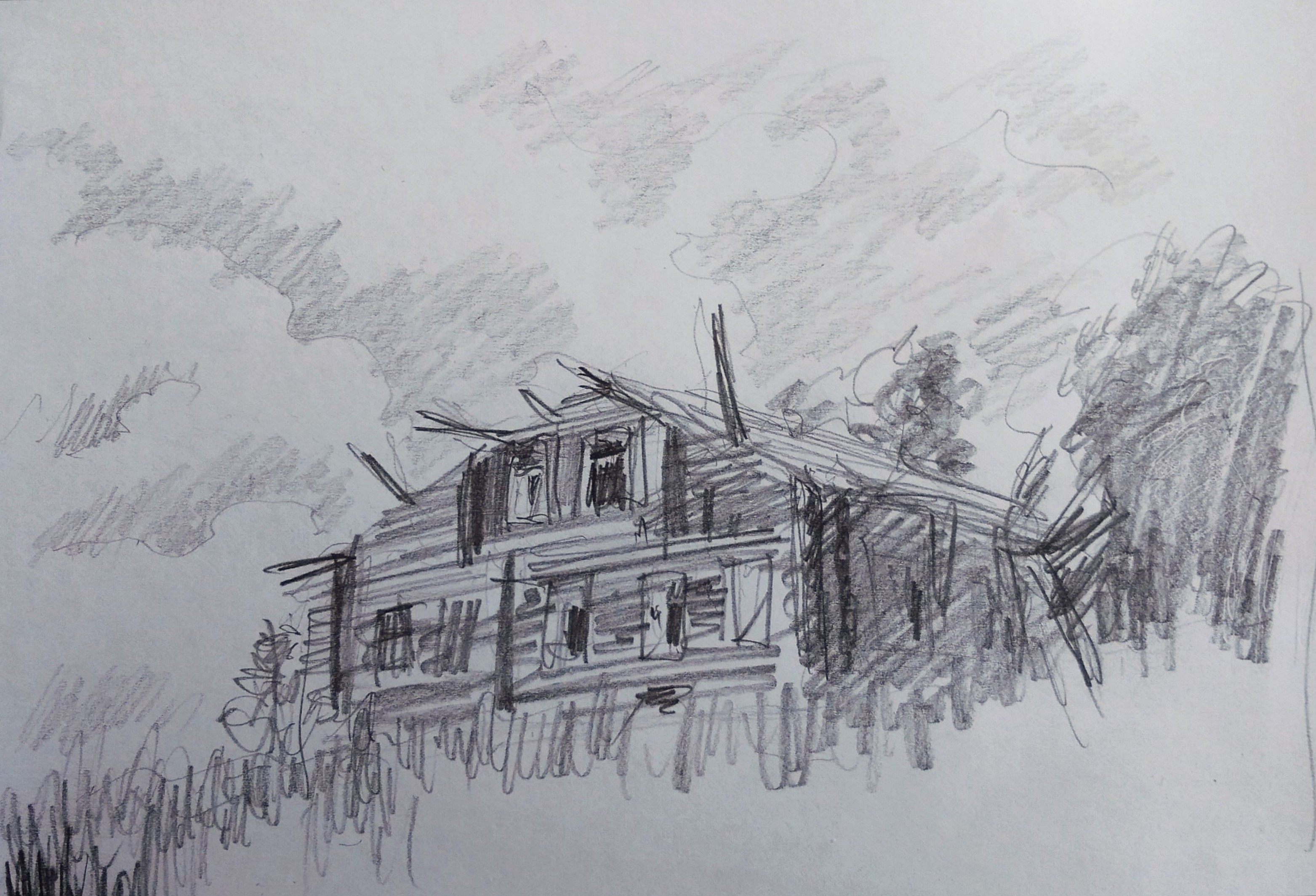 эскиз к рисунку "Руины на Сухлечихе"