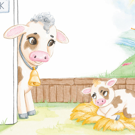 Книжная иллюстрация к детской песенке "Теленок"