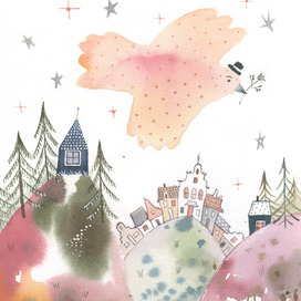 Птица Счастья. Акварель.