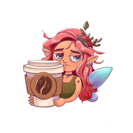 Эльф фейри с чашкой кофе