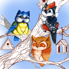 Коты птички. Серия работ котометамарфозы