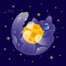 Облачный котик с луной