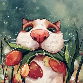 Котик в поле с цветами