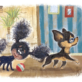 "Давай дружить?"  иллюстрация для детской книги про собачку Кисю.