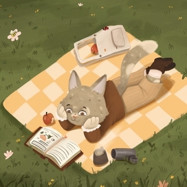 иллюстрация котика на пикнике 