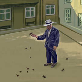 Old man with bird