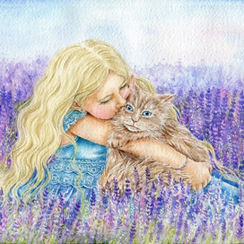 ‘’ Девочка с котом в лаванде ‘’.