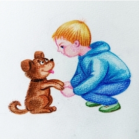 Щенок и мальчик 