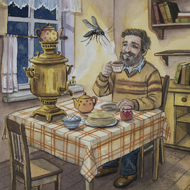 Комар. Акварель