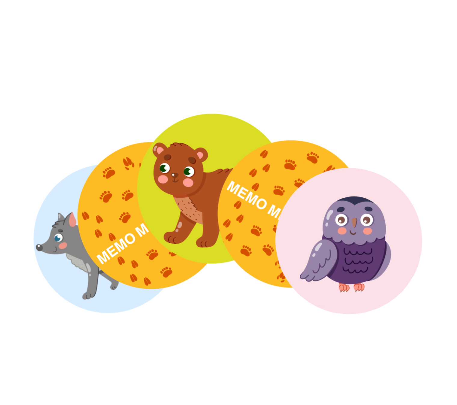 Карточки для детской настольной игры "Мемо Животные"