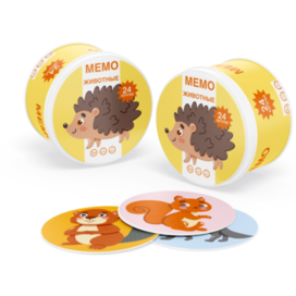 Карточки и дизайн упаковки для детской настольной игры "Мемо Животные"