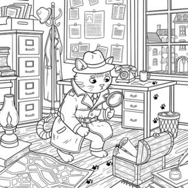 Иллюстрация к раскраске "Кот-детектив"