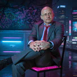 Mr Bitcoin «бизнес портрет» в стиле киберпанк