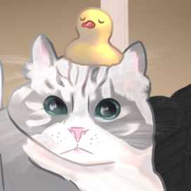 Komaru with a lil duck on her head