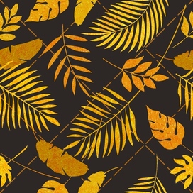 Golden foil leaves seamless pattern