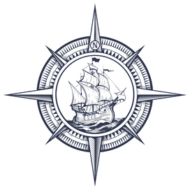 Nautical Windrose with Sailing Ship inside
