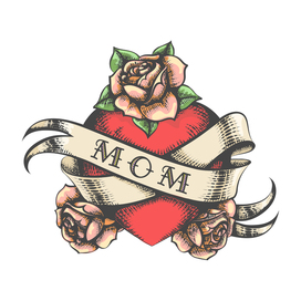 Heart and Rose Flowers Tattoo Drawn in Engraving Style