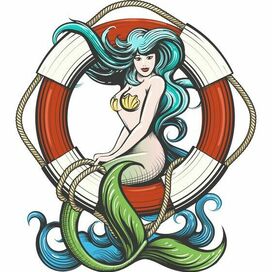 Pretty Mermaid with Lifebuoy Tattoo