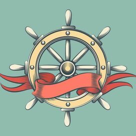 Hand Made Vintage Steering Wheel with Banner Drawn in Engraving Style