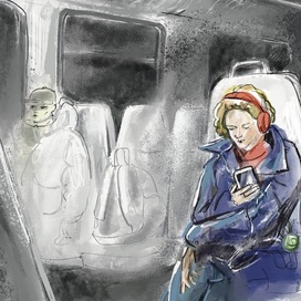 Девушка в красных наушниках