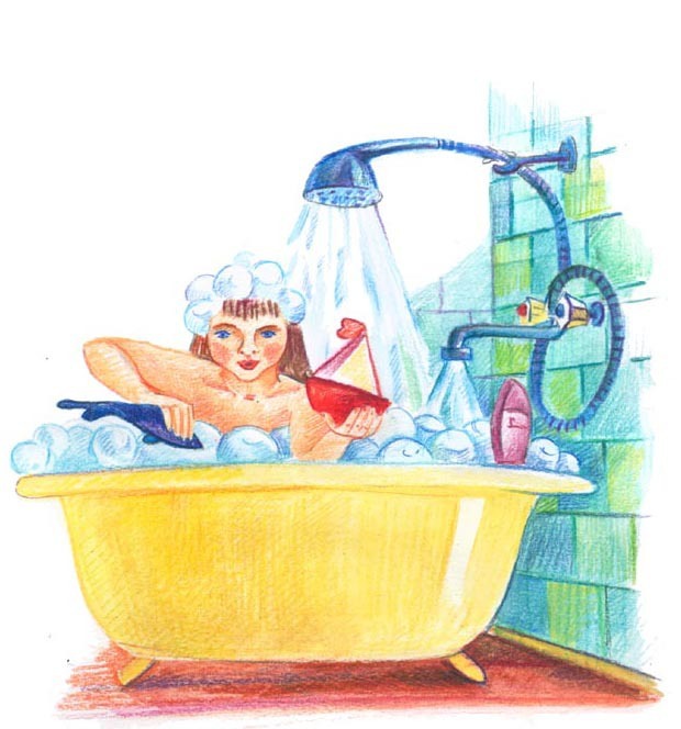 Покажи картинку ванной. В ванной иллюстрация. Моется в ванной. Мультяшка в ванной. Ванна рисунок для детей.