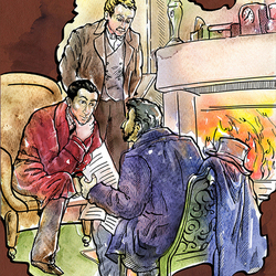 "Холмс, Ватсон и  инспектор Лестрейд". Иллюстрация к рассказу о Шерлоке Холмсе.