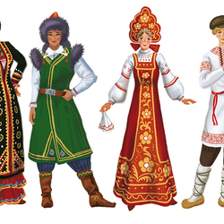 Башкирские и русские национальные костюмы