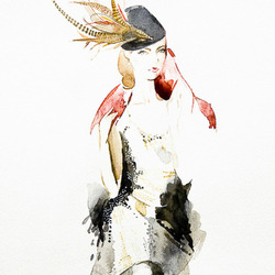 Woman in hat with feathers