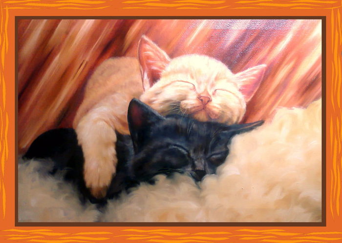 Кошка масло любят. Кошки маслом на холсте. Кот картина. Спящий котик живопись. Спящие коты в живописи.