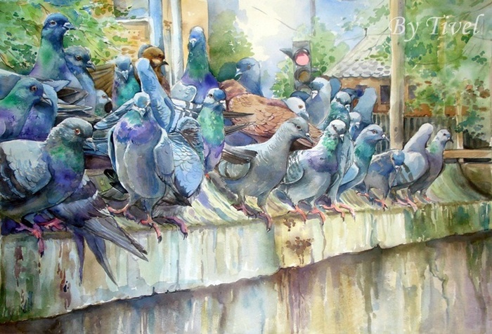 Иллюстрация Голуби в стиле реализм | Illustrators.ru